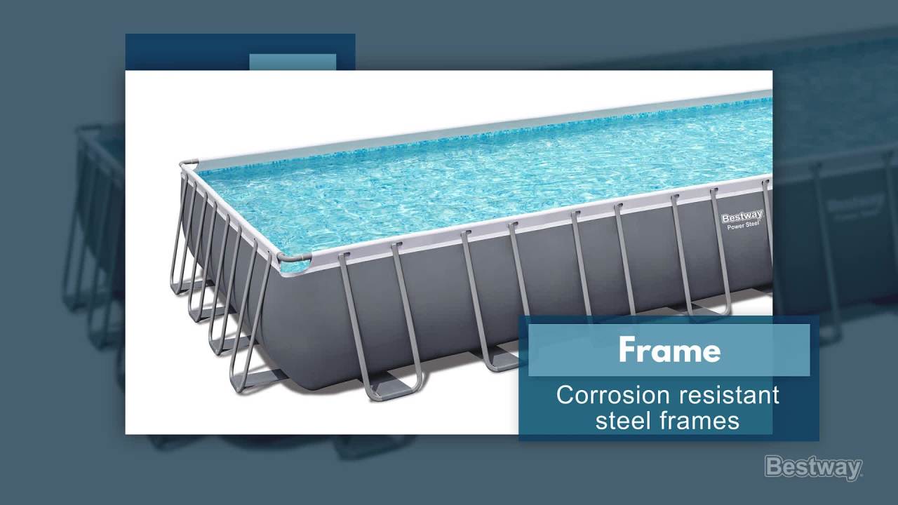 thumbnail video image 2 of Bestway Power Steel 31'4" x 16' x 52" Rectangular Above Ground Pool Set, 2 of 10