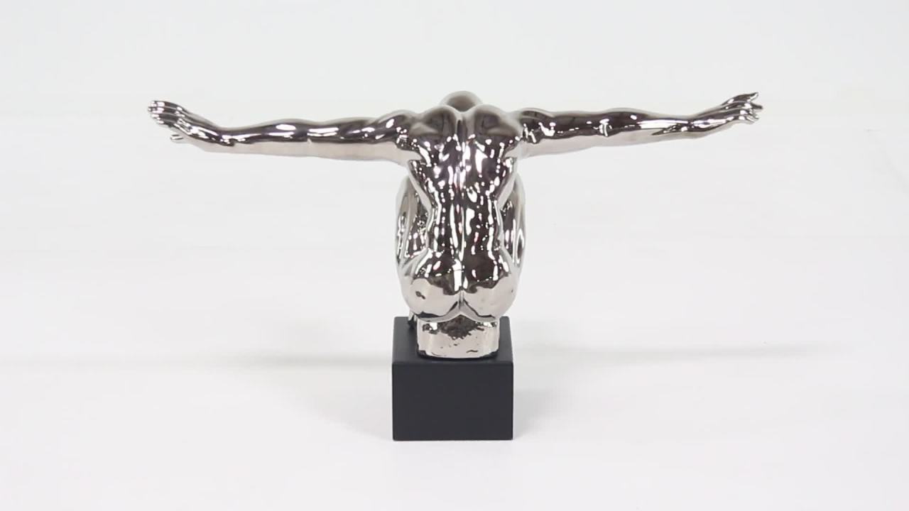 thumbnail video image 2 of 26" x 15" Silver Polystone Diver Sculpture, by DecMode, 2 of 6