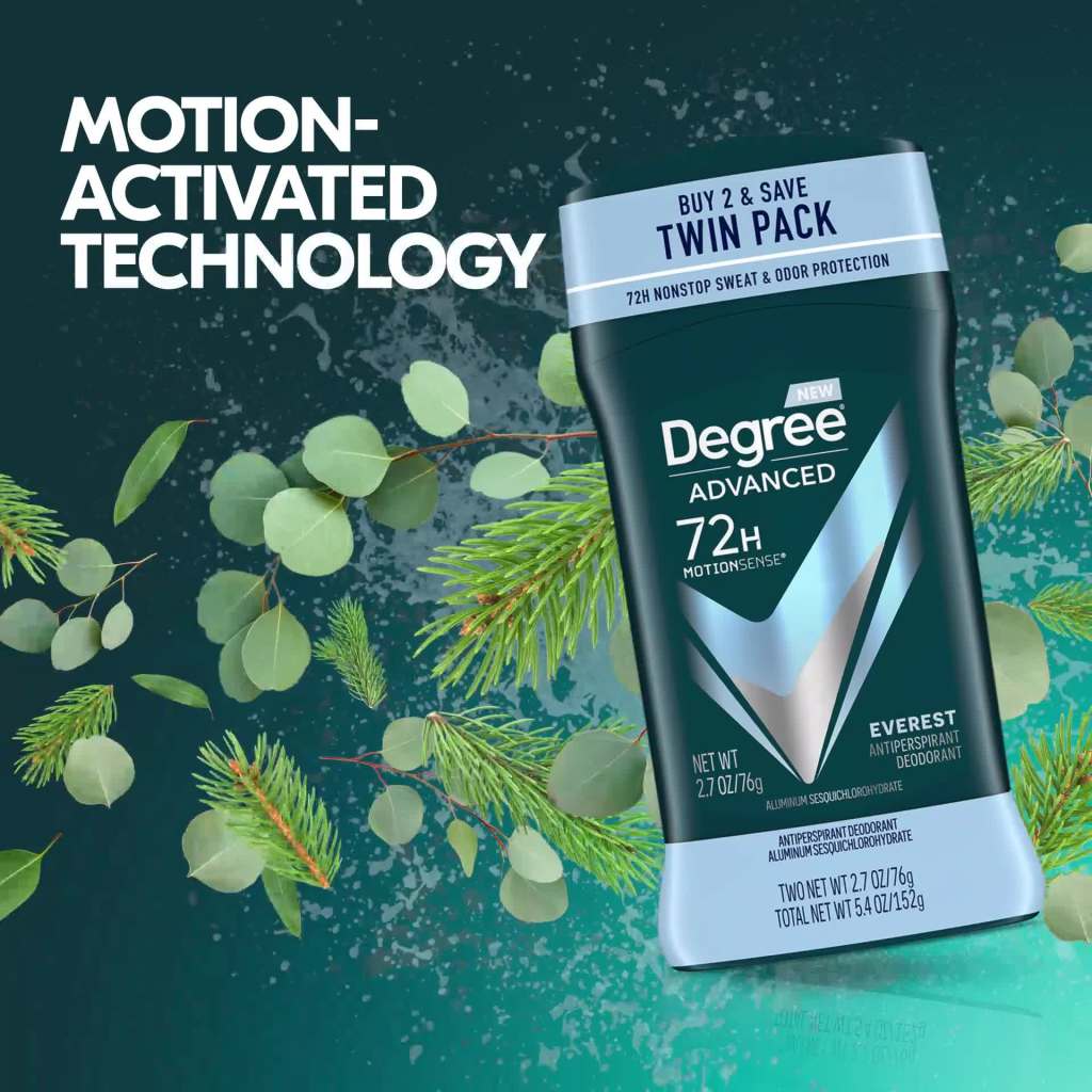thumbnail video image 2 of Degree Advanced Mens Long Lasting Antiperspirant Deodorant Stick Twin Pack, Everest, 2.7 oz, 2 of 9