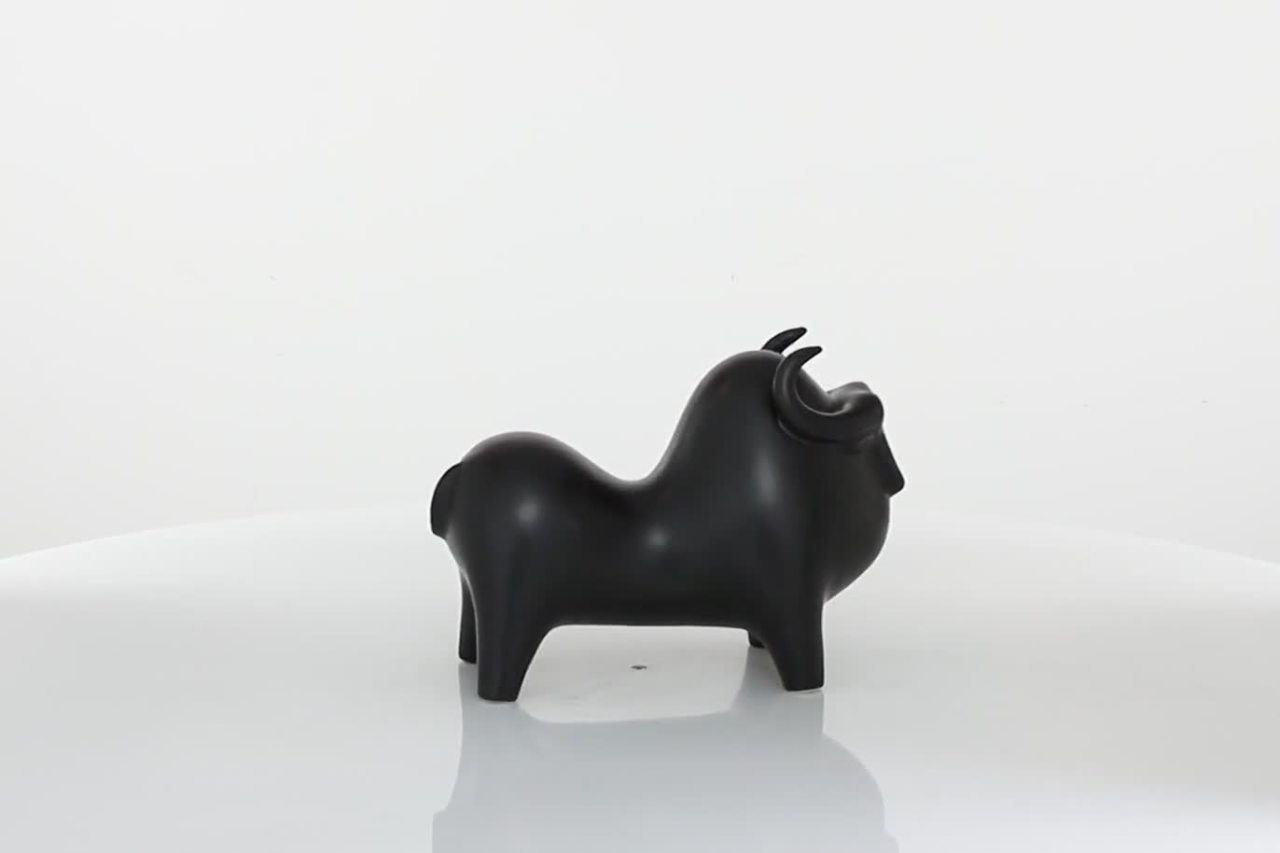 thumbnail video image 2 of DecMode Porcelain Buffalo Contemporary Sculpture Black, 2 of 9