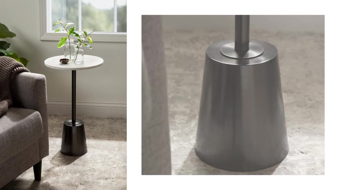 thumbnail video image 2 of Kate and Laurel Tira Elegant Round Side Table, 14 x 24, Brass and Black, Modern Glam Circle End Table for Use as Bedroom Nightstand or Living Room Table Option, 2 of 8