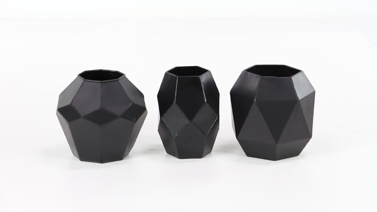 thumbnail video image 2 of DecMode 7"W, 7"H Black Metal Vase, Set of 3, 2 of 6