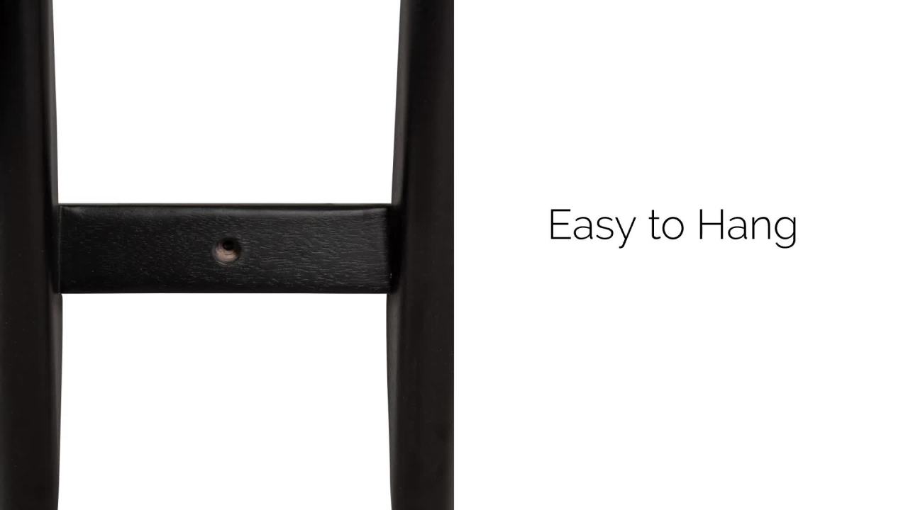 thumbnail video image 2 of Kate and Laurel Eland Modern Five-Hook Wall Hanging Coat Rack, 30 x 4 x 12, Black, Decorative Wood Coat Rack Wall Mount for Use as Entryway Storage or Mudroom Hooks, 2 of 10