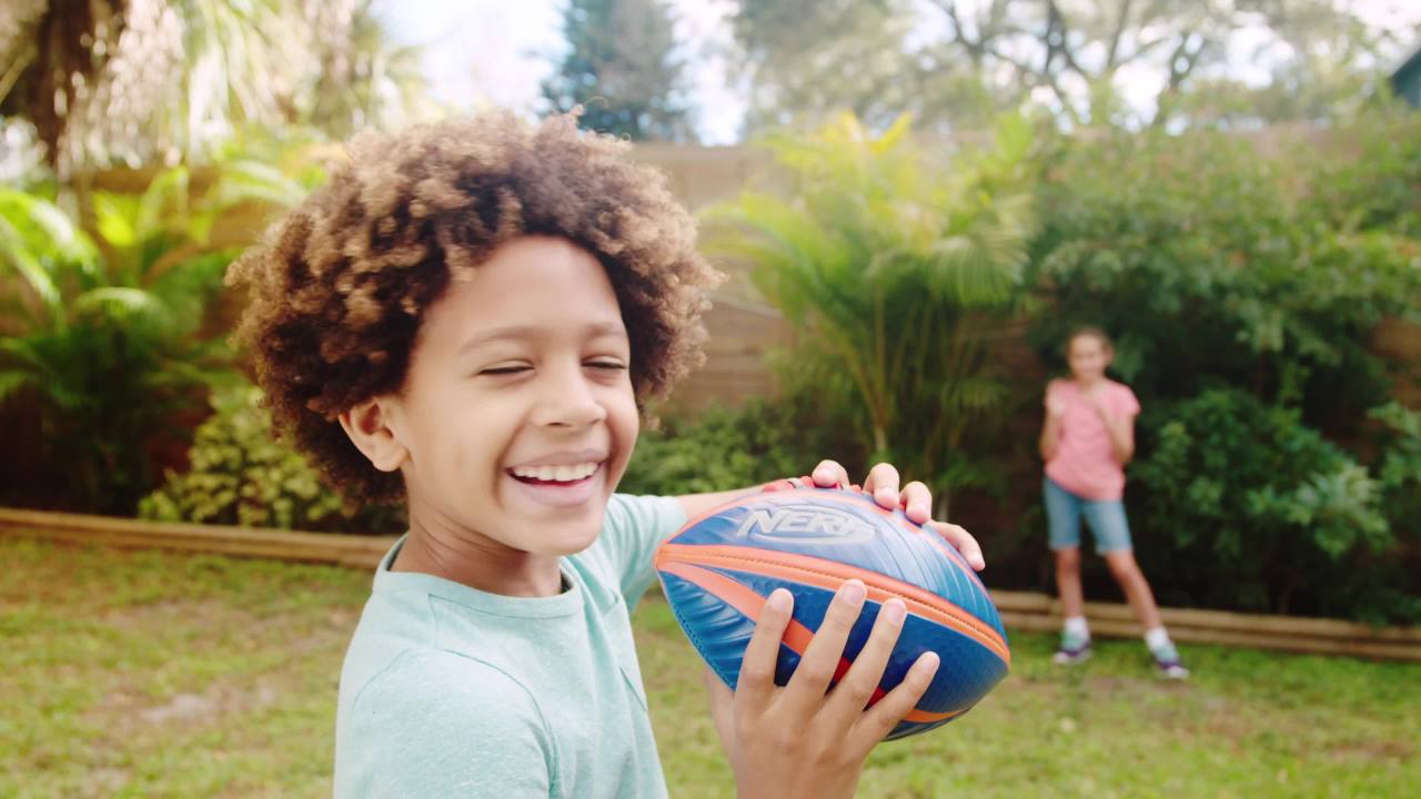 thumbnail video image 2 of Franklin Sports Patented Spacelace NERF Spiral Grip Mini Football, 2 of 8
