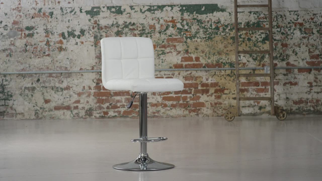 thumbnail video image 2 of Flash Furniture 2 Pack Contemporary White Quilted Vinyl Adjustable Height Barstool with Chrome Base, 2 of 9