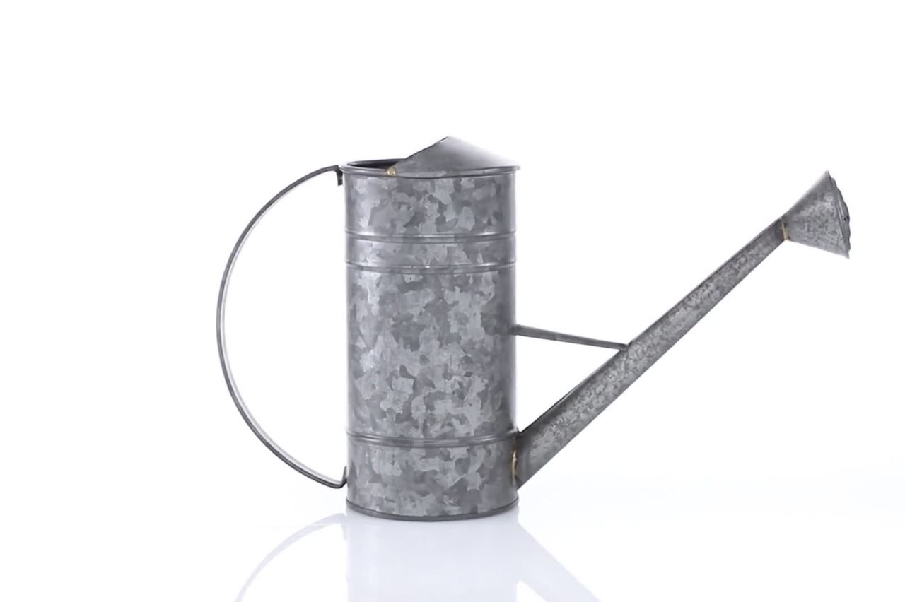 thumbnail video image 2 of DecMode 18" x 11" Indoor Outdoor Gray Metal Watering Can Planter, 2 of 9