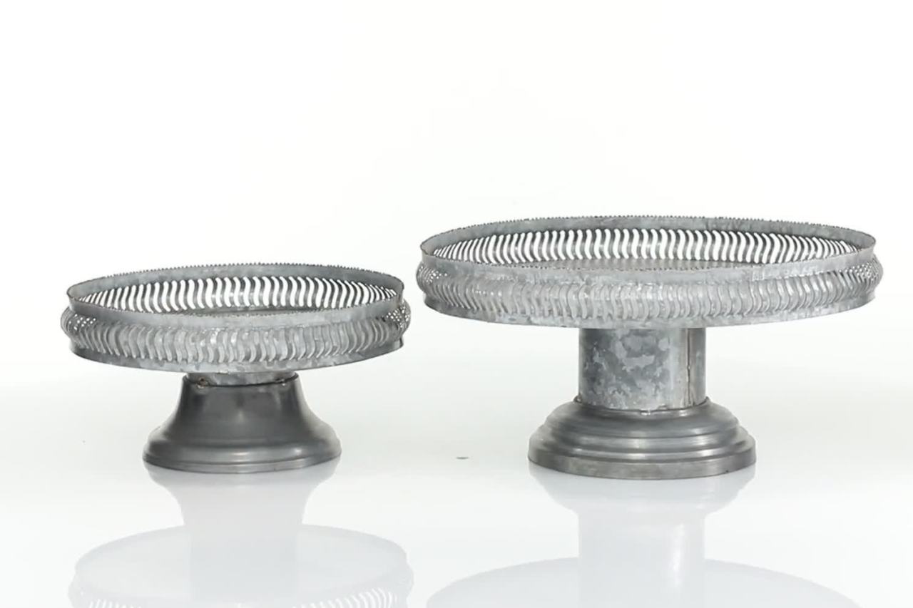 thumbnail video image 2 of DecMode 12", 16"W Gray Metal Galvanized Cake Stand, 2-Pieces, 2 of 11
