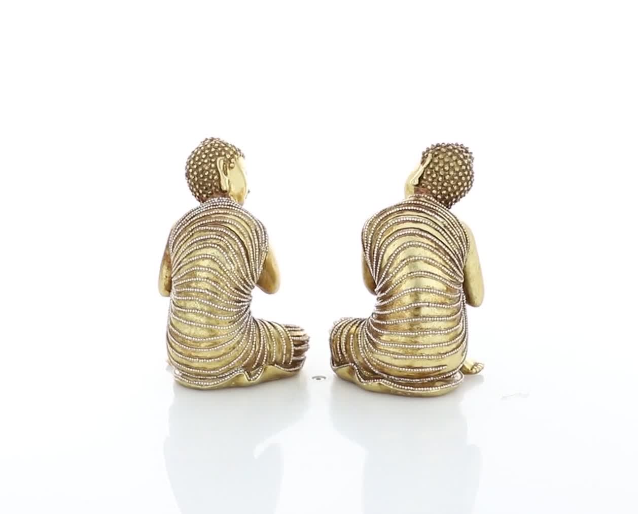 thumbnail video image 2 of 5"W, 7"H Gold Polystone Meditating Buddha Sculpture with Engraved Carvings and Relief Detailing, by DecMode (2 Count), 2 of 9