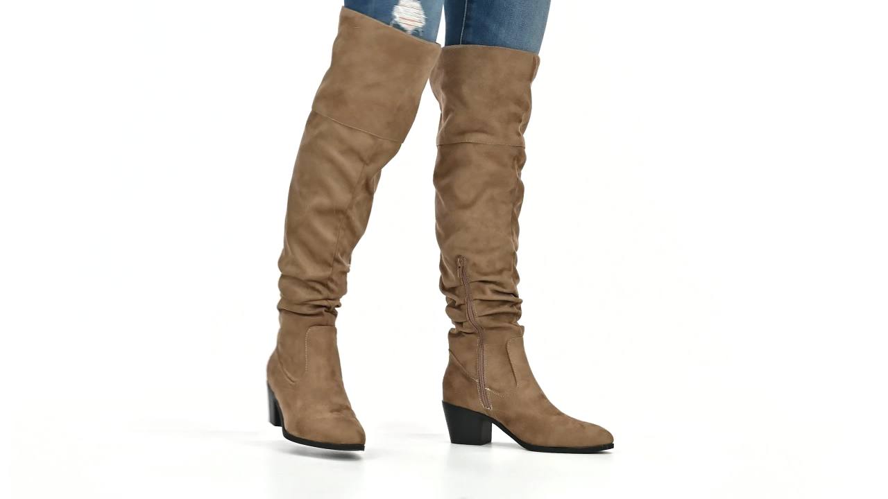 thumbnail video image 2 of Journee Womens Zivia Stacked Heel Over The Knee Boots, 2 of 10