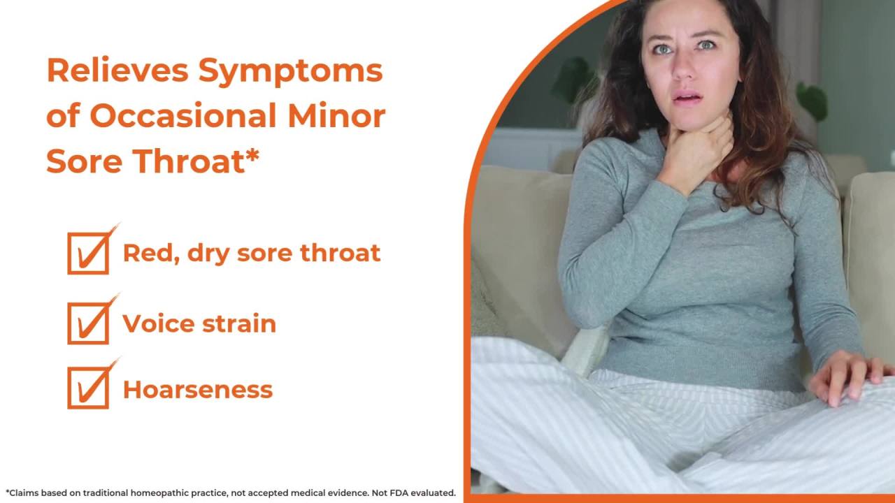 thumbnail video image 2 of Boiron ThroatCalm On the Go, Homeopathic Medicine for Sore Throat Relief, Hoarseness, Red, Dry and Sore Throat, 2 x 80 Pellets, 160CT, 2 of 14