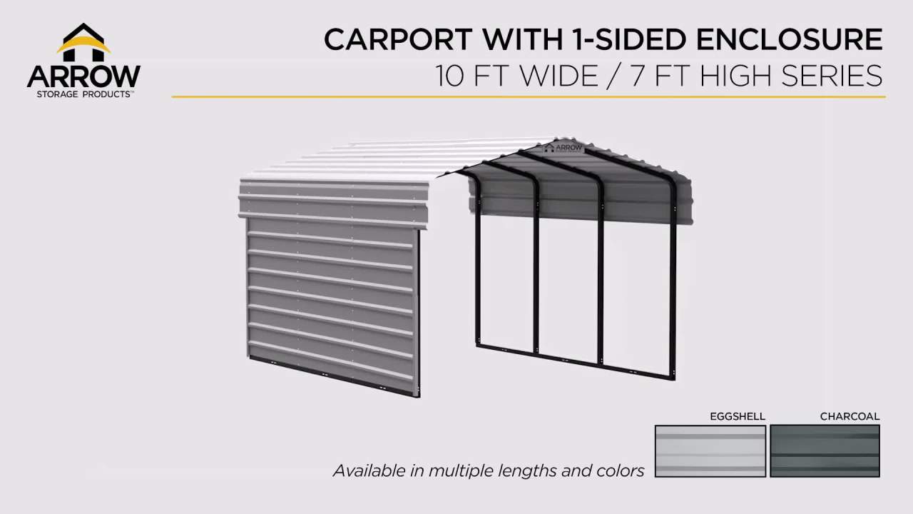 thumbnail video image 2 of Arrow 10 x 20 x 7 ft Charcoal Steel Carport With 1 Side Wall Kit, 2 of 17