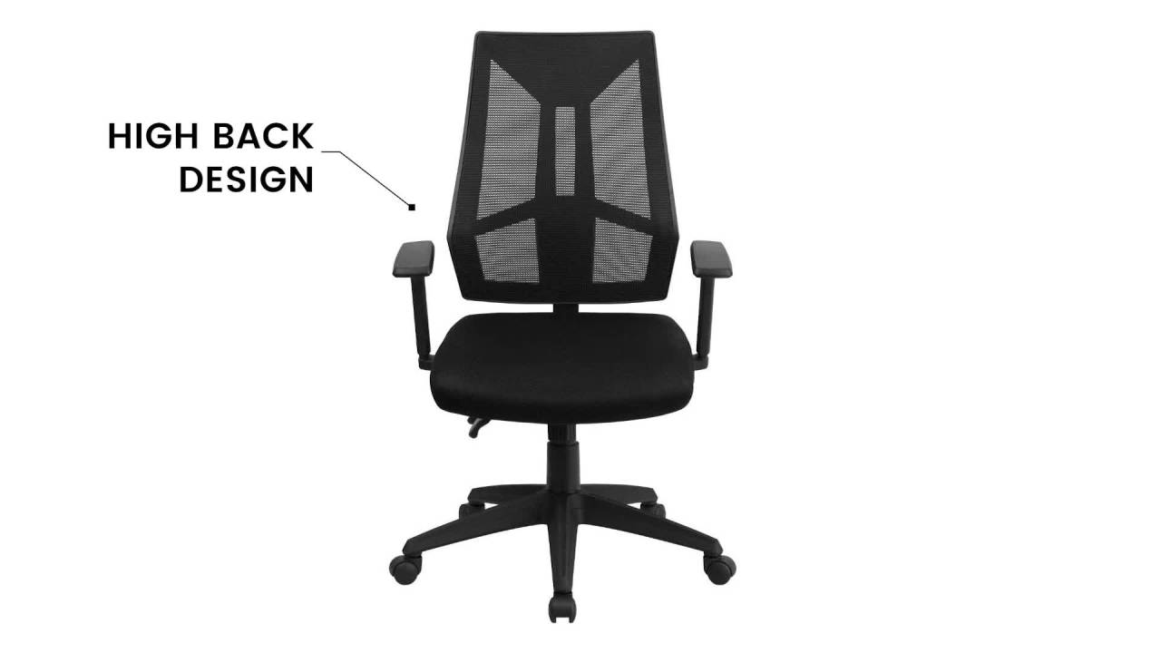 thumbnail video image 2 of Flash Furniture Ivan High Back Black Mesh Multifunction Swivel Ergonomic Task Office Chair with Adjustable Arms, 2 of 13