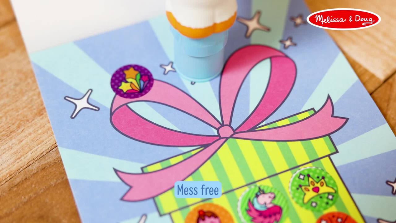thumbnail video image 2 of Melissa & Doug Wow! Sticker 24-Page Activity Pad with 300 Stickers and Stamper, 2 of 14