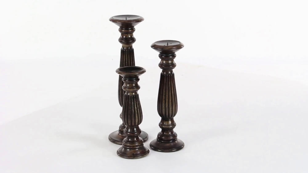 DecMode 3 Candle Dark Brown Mango Wood Candle Holder, Set of 3