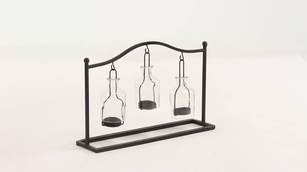 thumbnail video image 2 of DecMode 3 Holder Black Metal Hanging Bottle Decorative Candle Lantern, 2 of 10