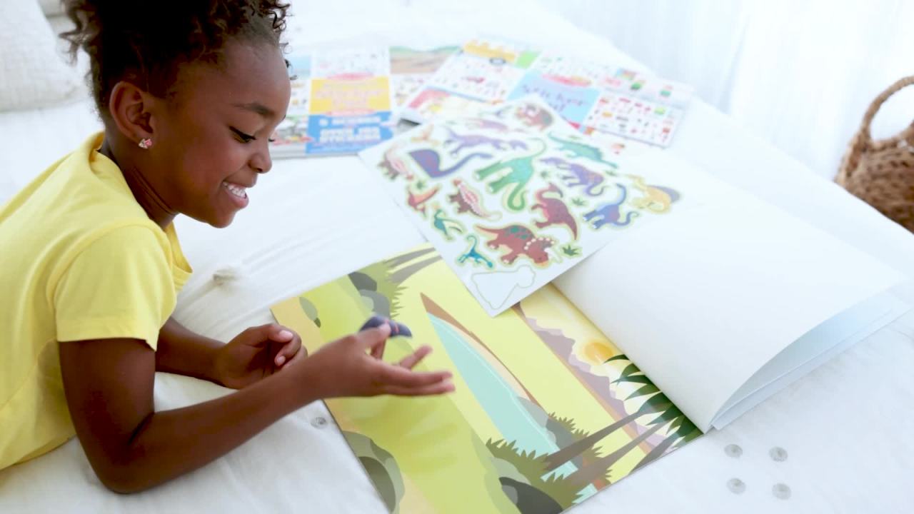 thumbnail video image 2 of Melissa & Doug Reusable Sticker Pads Set: Habitats, Vehicles, Town: 115 Stickers, 2 of 10