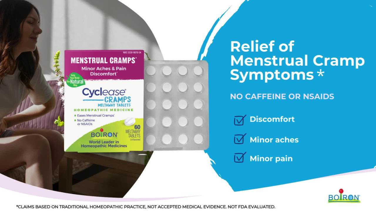 thumbnail video image 2 of Boiron Cyclease PMS Tablets, Homeopathic Medicine for PMS Symptoms, Bloating, Aches, Mood Changes, 60 Meltaway Tablets, 2 of 12