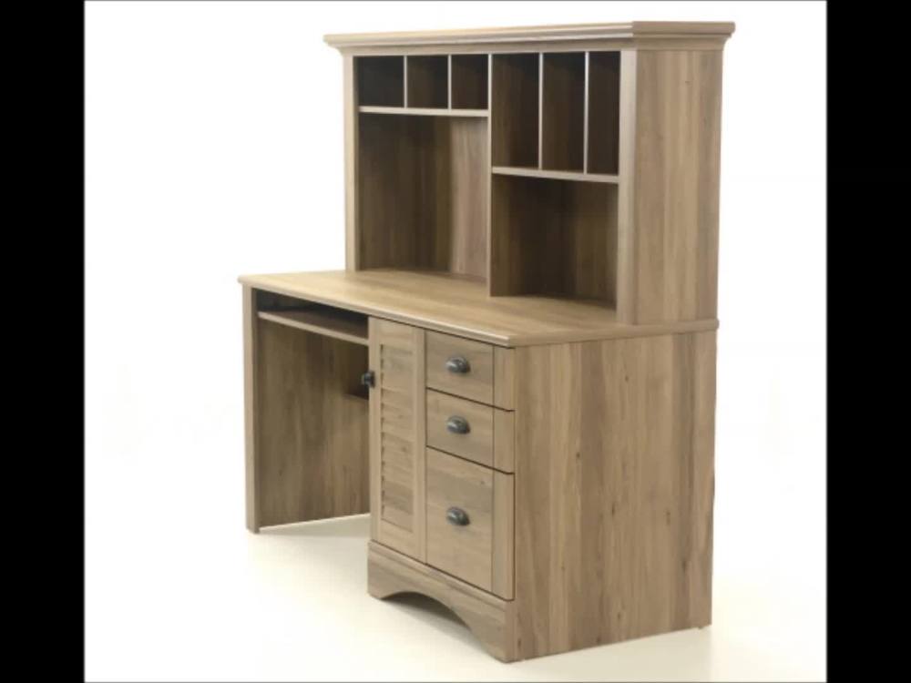 Sauder Harbor View Computer Desk W/hutch, Salt Oak Finish