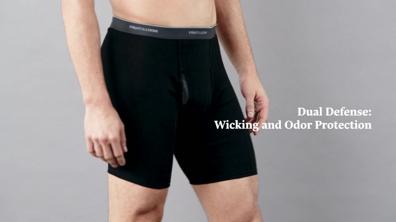 thumbnail video image 2 of Fruit of the Loom Men's CoolZone Fly Assorted Long Leg Boxer Briefs, Extended Sizes, 4 Pack, 2 of 8