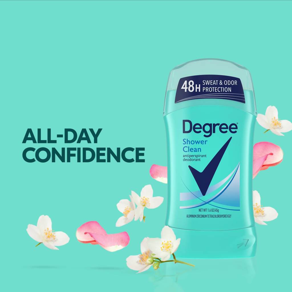 thumbnail video image 2 of Degree Women Body Responsive Solid Antiperspirant & Deodorant, Shower Clean, 1.6 Oz, 2 of 5