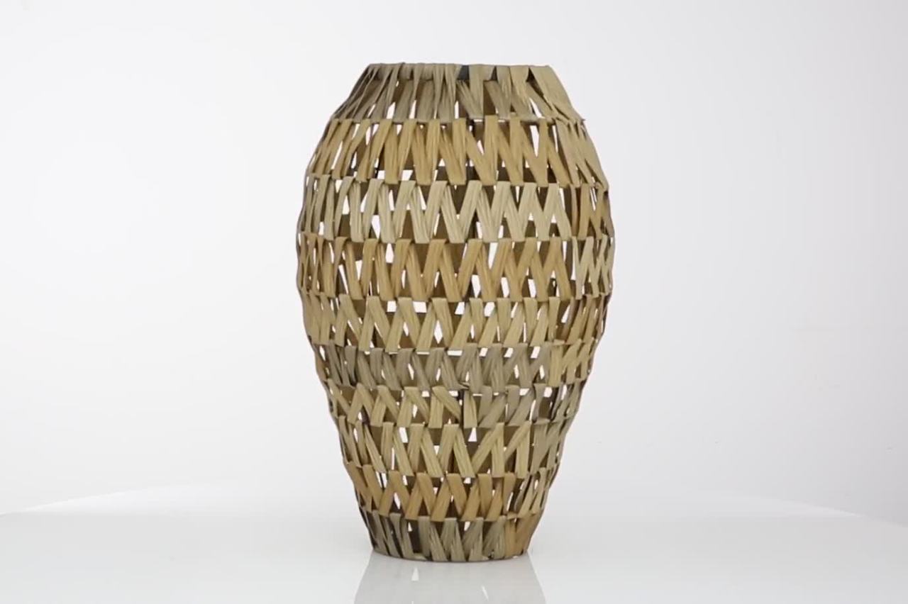 thumbnail video image 2 of DecMode 22" Handmade Woven Brown Plastic Rattan Vase, 2 of 7