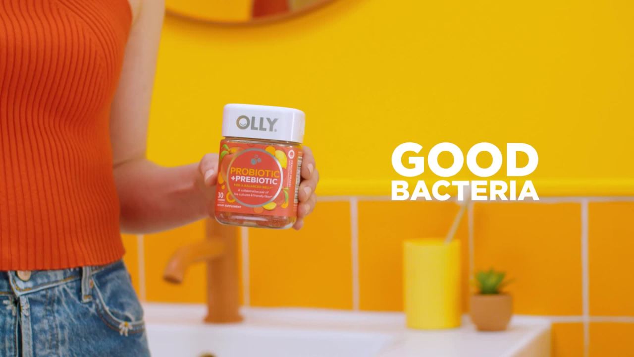 thumbnail video image 3 of OLLY Probiotic + Prebiotic Fiber Gummy, Digestive + Gut Health Supplement for Adults, Peach, 30 Count, 3 of 16