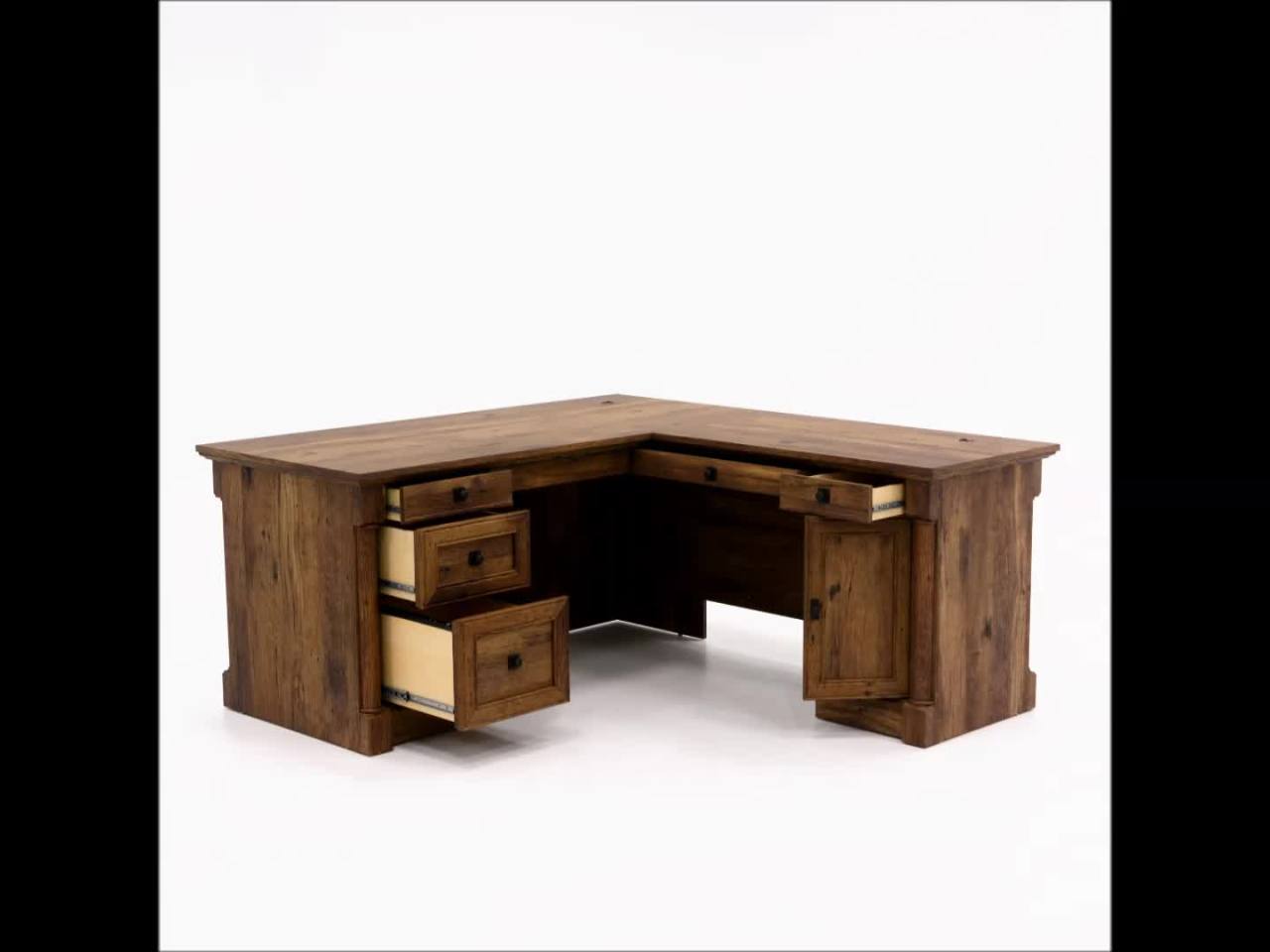 thumbnail video image 2 of Sauder Palladia L-Shaped Computer Desk, Vintage Oak Finish, 2 of 13