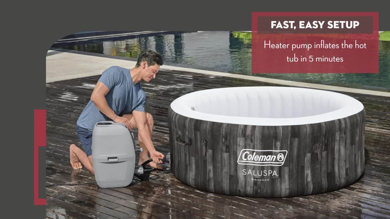 thumbnail video image 2 of Coleman SaluSpa Bahamas AirJet 2-4 Person Circle Inflatable Hot Tub with Pump #P08411, 2 of 9