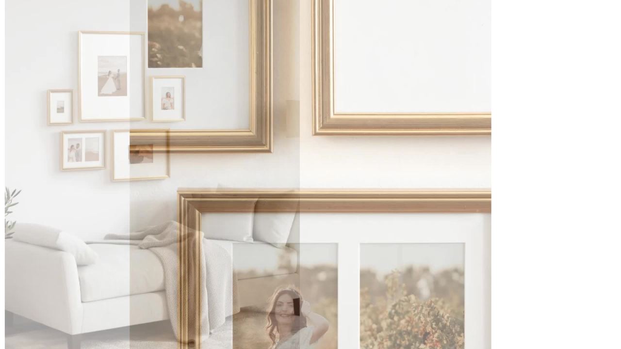thumbnail video image 2 of Kate And Laurel Adlynn Traditional Picture Frame Set, Set of 5, Varying Sizes, Gold, Vintage Wall Frame Set Collection with Hanging Template for Gallery Wall Picture Frame Display, 2 of 10