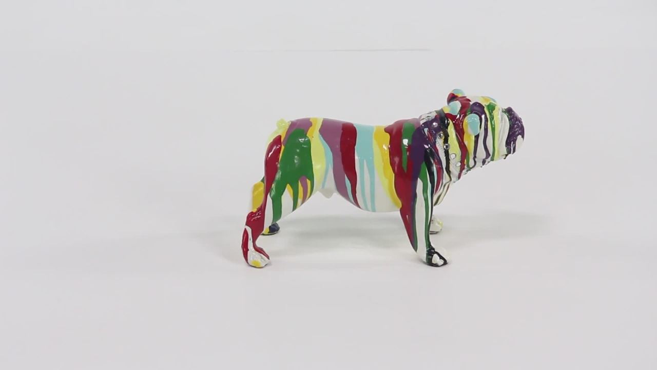 thumbnail video image 2 of 11" x 6" Multi Colored Polystone Graffiti Bulldog Sculpture, by DecMode, 2 of 9