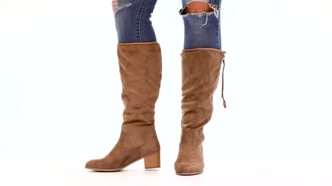 thumbnail video image 2 of Journee Womens Sanora Wide Calf Stacked Heel Riding Boots, 2 of 10