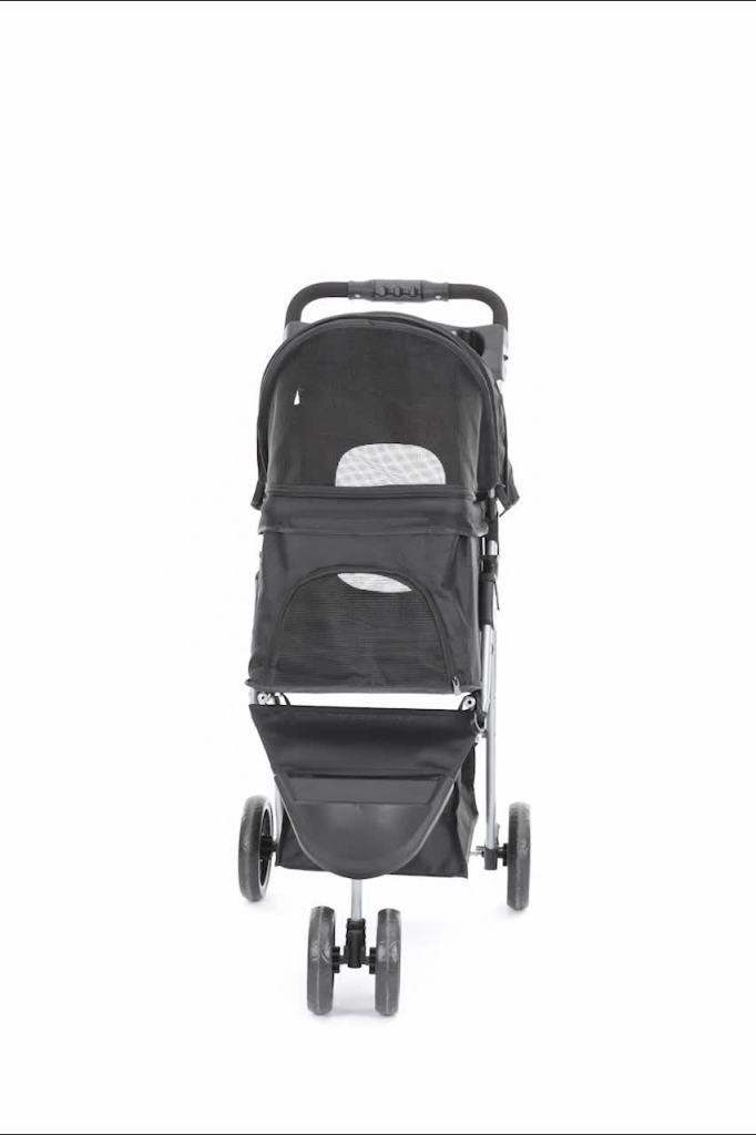 thumbnail video image 2 of TRIXIE 3-Wheeled Foldable Dog & Cat Stroller with Canopy and Storage Compartments, Black, 2 of 9