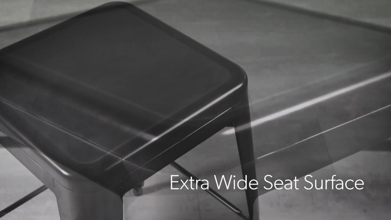 thumbnail video image 2 of The OFM 161 Collection Industrial Modern 30" Backless Metal Bar Stools, 4 Pack, require no assembly, are stackable, and provide a roomy 15 square inches of seating surface. These counter height..., 2 of 18