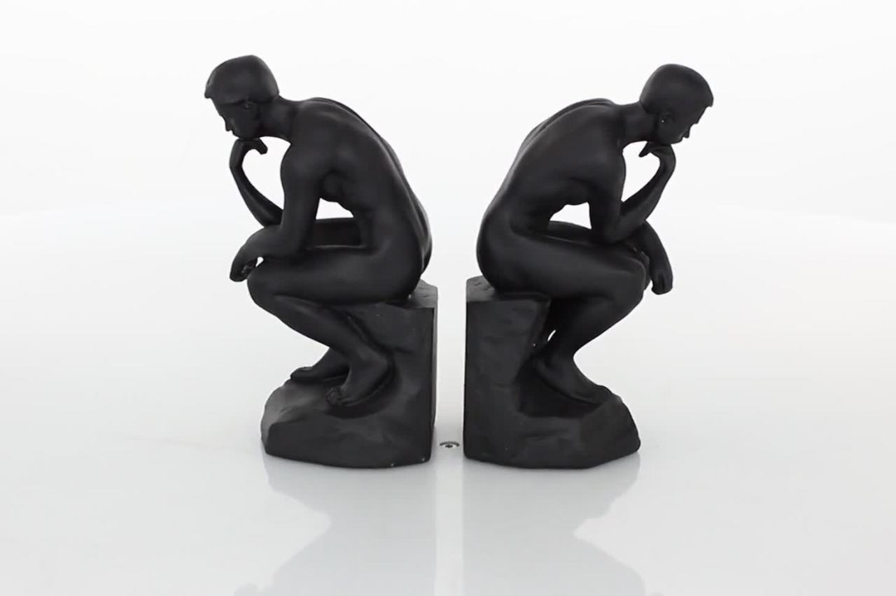 thumbnail video image 2 of DecMode 5" The Thinker People Black Polystone Bookends (Set of 2), 2 of 8