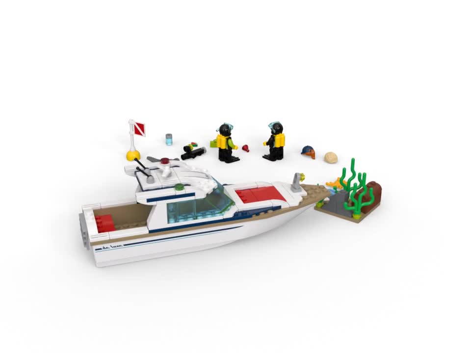 thumbnail video image 2 of LEGO City Great Vehicles Diving Yacht 60221 Ship Building Toy and Diving Minifigures (148 Pieces), 2 of 6