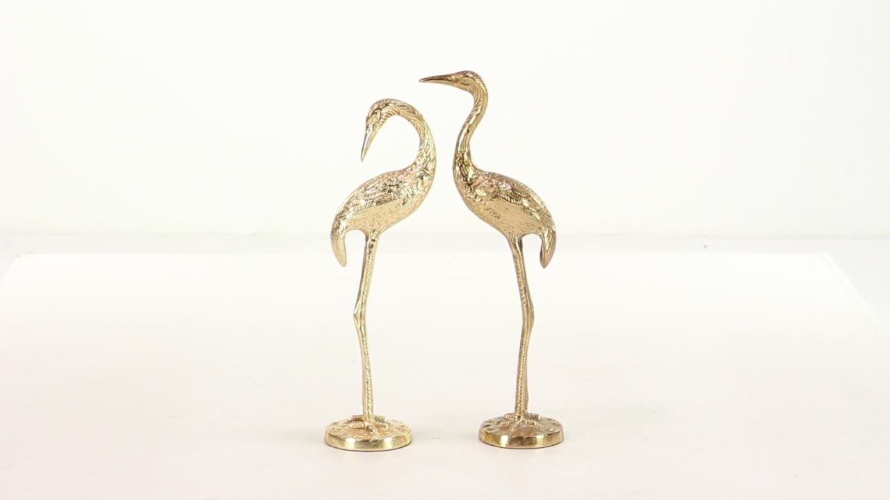 thumbnail video image 2 of 15", 17"H Gold Aluminum Metal Flamingo Sculpture, by DecMode (2 Count), 2 of 10