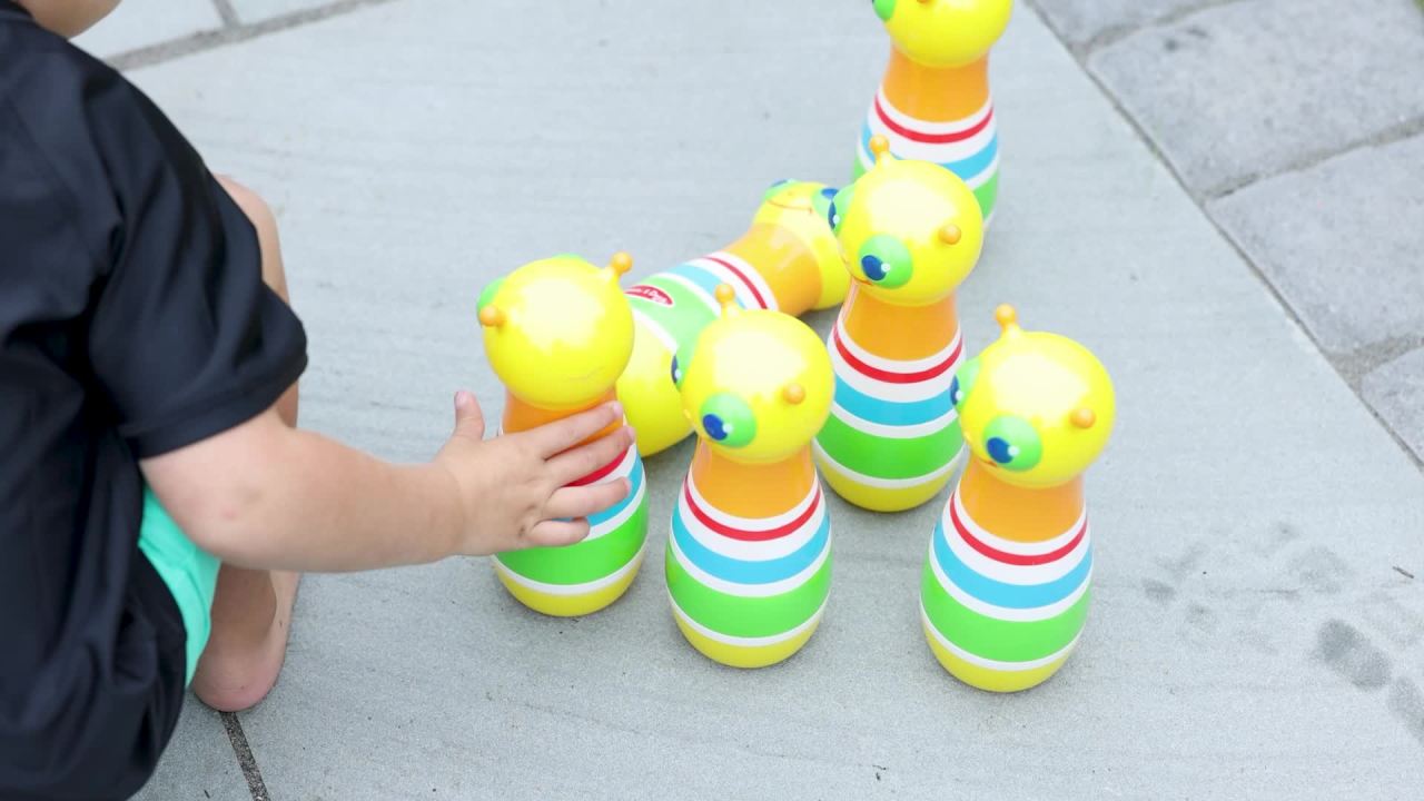 thumbnail video image 3 of Melissa & Doug Sunny Patch Giddy Buggy Bowling Action Game - 6 Bug Pins, 1 Plastic Ball, 3 of 11
