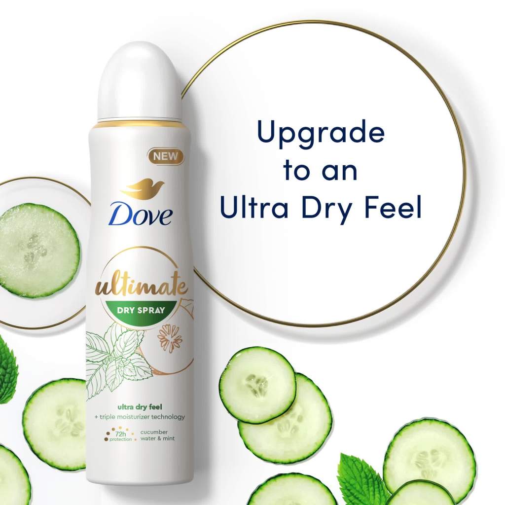thumbnail video image 2 of Dove Ultimate Long Lasting Women's Antiperspirant Deodorant Dry Spray, Cucumber Water & Mint, 3.8 oz, 2 of 7