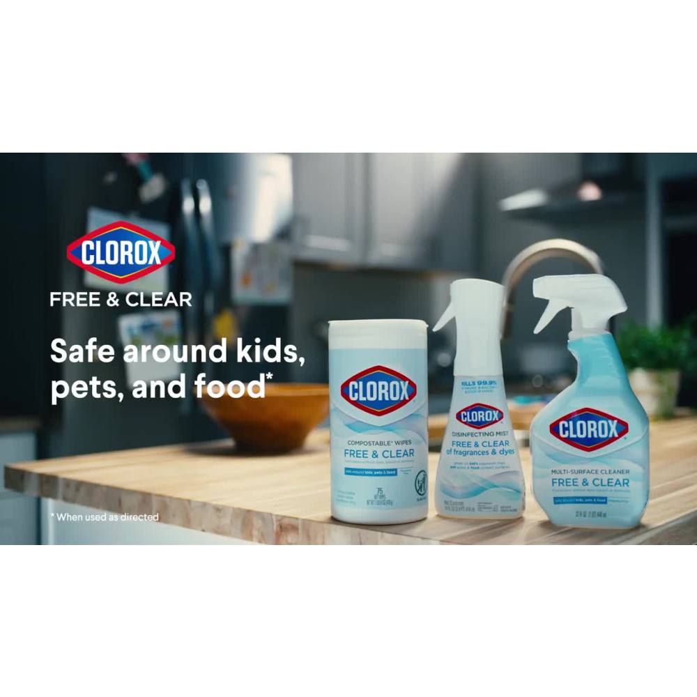 thumbnail video image 2 of (2 pack) Clorox Free & Clear Cleaning Wipes, Fragrance Free, 75 Count, 2 of 15