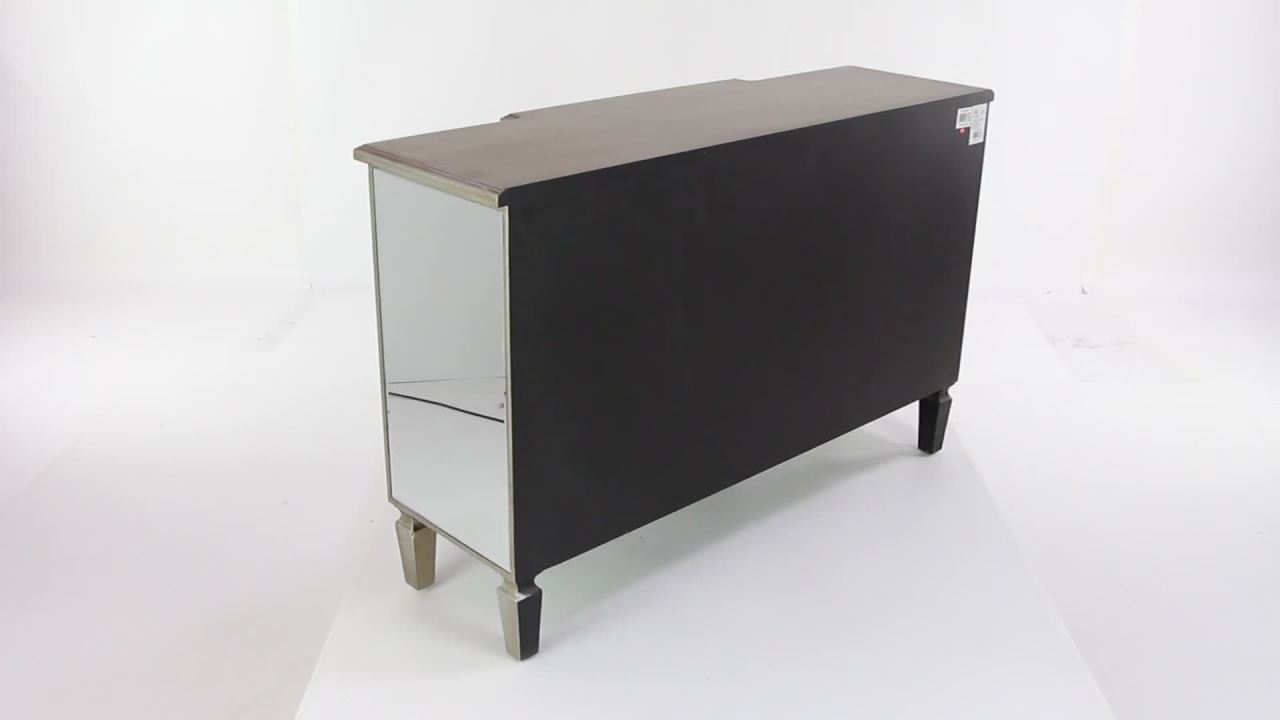 thumbnail video image 2 of DecMode 31" x 48" Beige Wood Glam Cabinet, 2 of 8