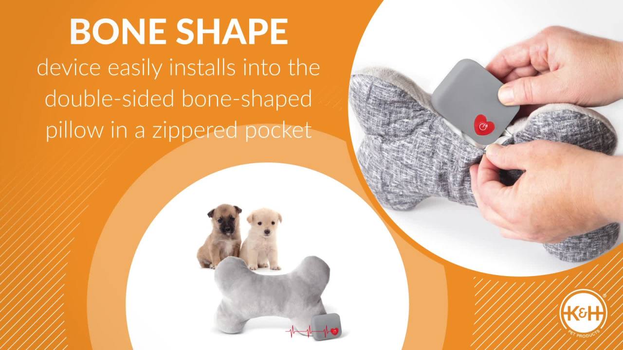 thumbnail video image 2 of K&H Pet Products Mother's Heartbeat Calming Dog Toy Bone Pillow Gray Medium Breed Heartbeat 10 Inch, 2 of 8