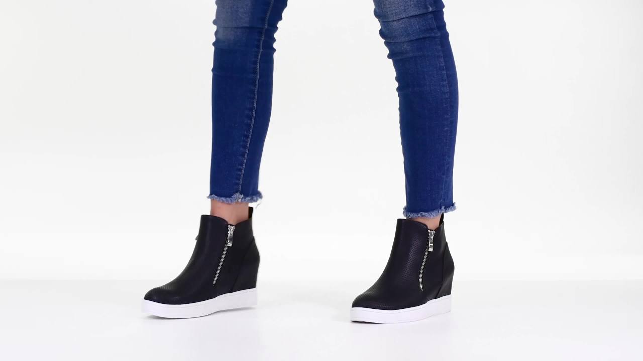 thumbnail video image 2 of Journee Womens Pennelope Round Toe Double Zip Wedge Sneakers, Widths Available, 2 of 10