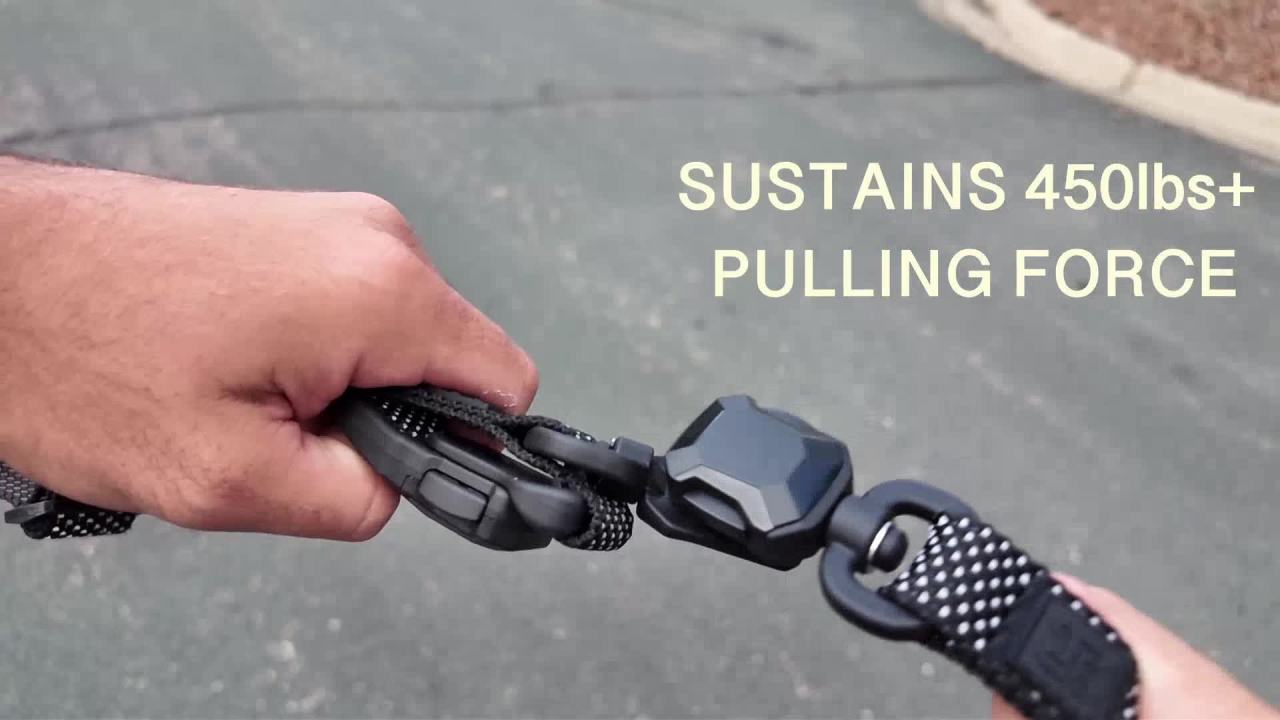 thumbnail video image 2 of HOOZA: Magnetic Quick Clip: Reflective Leash - Black, Small - 5/8" x 6' Dog Outdoor Accessory, Pet Safety-Walking-Training-Control, Padded Loop Handle, 2 of 10