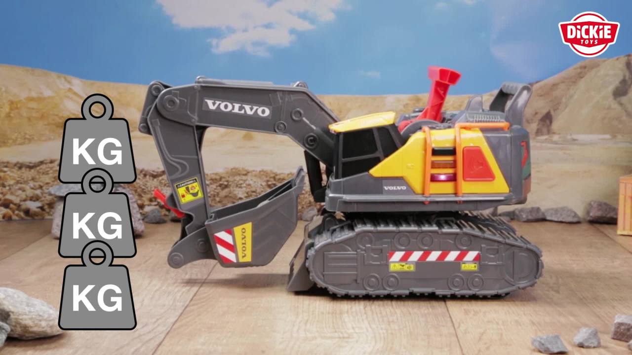 thumbnail video image 2 of Volvo Dickie Toys Excavator Construction Truck, 12 Inch, 2 of 9