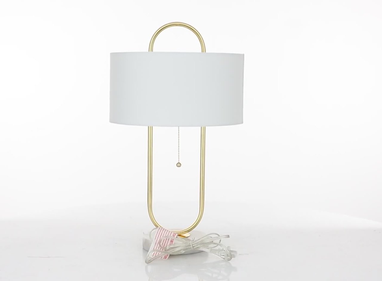 thumbnail video image 2 of CosmoLiving by Cosmopolitan 20" Paper Clip White Accent Lamp with White Linen Shade, 2 of 11