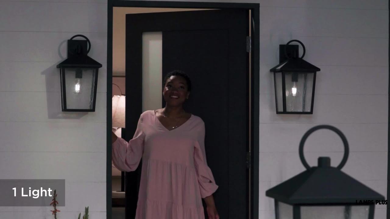 thumbnail video image 2 of John Timberland Westmont 18" High Modern Outdoor Wall Light Fixture Mount Porch House Weatherproof Sand Black Aluminum Glass Shade, 2 of 9