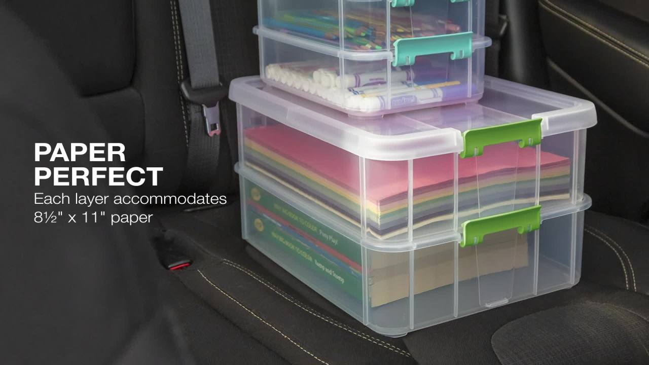 thumbnail video image 2 of Sterilite Convenient Home 2-Tiered Layer Stack Carry Storage Box, Clear, 2 of 5