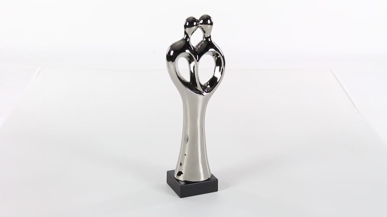thumbnail video image 2 of 6" x 19" Silver Porcelain Family Sculpture, by DecMode, 2 of 12