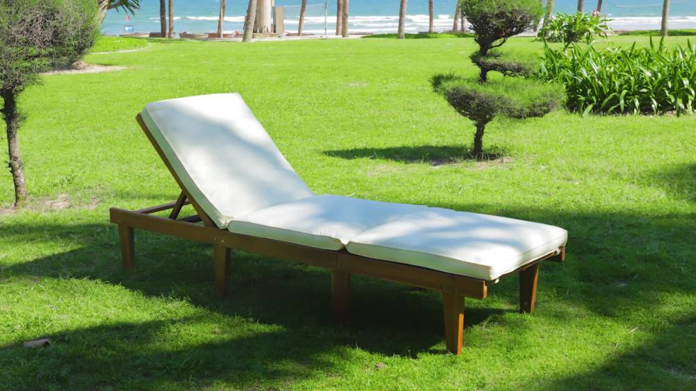 Teak Finish Acacia Wood Chaise Lounge With Cushion - image 2 of 8
