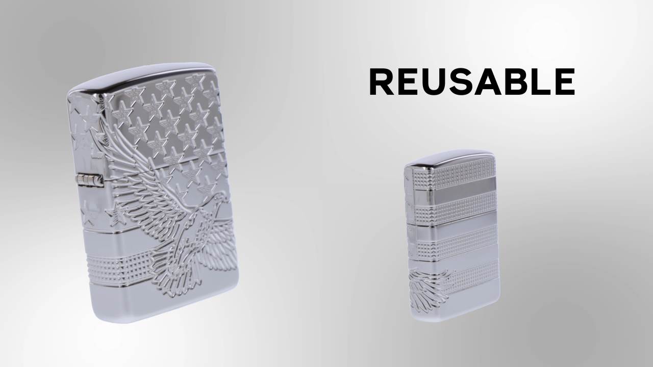 thumbnail video image 2 of Zippo Eagle Shield Emblem Design Street Chrome Pocket Lighter, 2 of 7